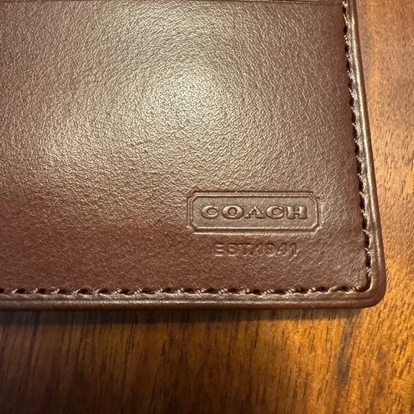 Coach Brown Leather Card Holder Money Clip-FS4665 - Picture 6 of 6